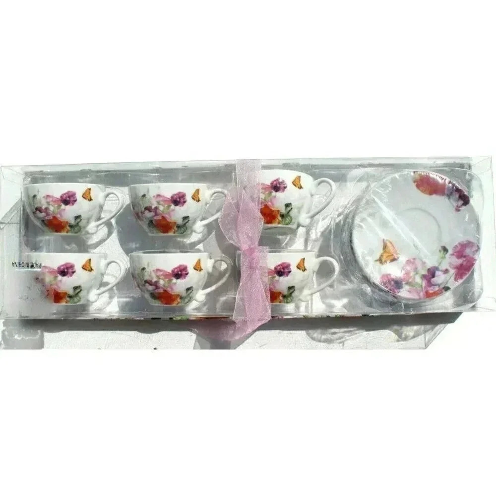 NEW 6 Piece Butterfly Flower Porcelain Kids Playtime Tea Set